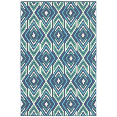 Oriental Weavers Meridian 2209B Navy/ Green Indoor/Outdoor Area Rug - 3'7" x 5'6"