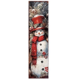 HomeRoots 36" Blue White And Red Christmas Snowman Solid Wood Porch Sign - 1 of 4