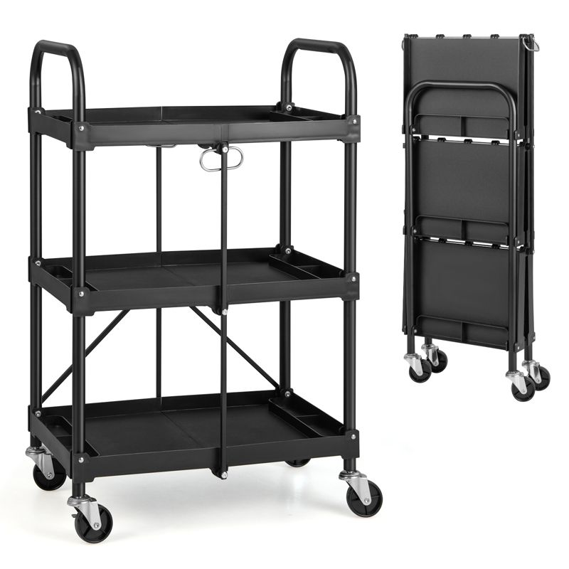 Costway Folding Collapsible Service Cart Heavy-Duty 3-Shelf Tool Cart with 4 Wheels, 1 of 11