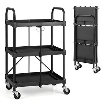 Costway Folding Collapsible Service Cart Heavy-Duty 3-Shelf Tool Cart with 4 Wheels