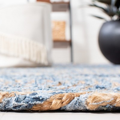 Blue and Beige Hand-Knotted Geometric Cotton Rug, 4' x 6'