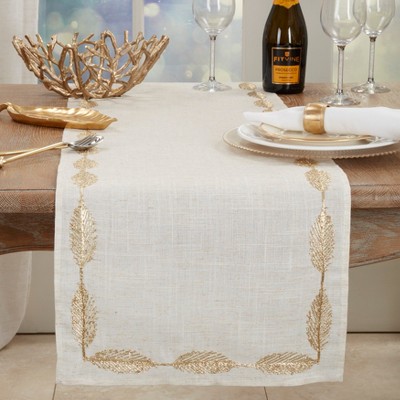 Cream Floral Embroidered Polyester Table Runner, 16" x 72"