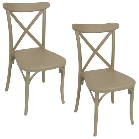 Sunnydaze Crossback Design Plastic All Weather Commercial Grade Bellemead Indoor Outdoor Patio Dining Chair Tan 2pk