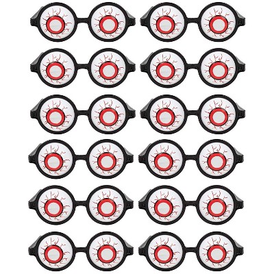 Juvale 12-Pack Scary Bloodshot Eyeball Glasses Party Favors for Halloween Gag Gifts 5.1 x 5.9 in