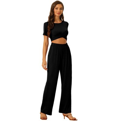 Allegra K Women's 2 Piece Outfits Short Sleeve Crop Top And High Waist Wide  Leg Long Pant Sets : Target