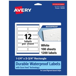 Avery Durable Waterproof Rectangle Labels with Sure Feed, 1.25" x 3.75" - 1 of 4
