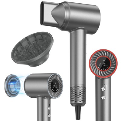 Teendow High Speed Hair Dyer with 150,000 RPM Brushless Motor, Negative Ions, Lightweight Fast-Dry Hair Dryer with Magnetic Nozzle & Diffuser,Silver