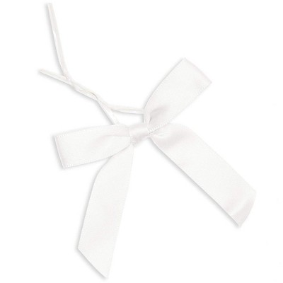 White Satin Ribbon Twist Tie Bows (100 Count), 3 inches