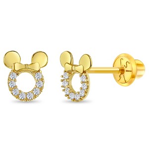 Girls' Clear CZ Encrusted Mouse Screw Back 14k Gold Earrings - In Season Jewelry - 1 of 4