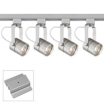 Pro Track 4-Head LED Ceiling Track Light Fixture Kit Floating Canopy GU10 Spot Light Adjustable Silver Modern Cylinder Kitchen Bathroom 44" Wide