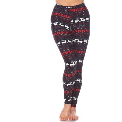 Women's One Size Fits Most Printed Leggings Grey/red One Size Fits Most -  White Mark : Target