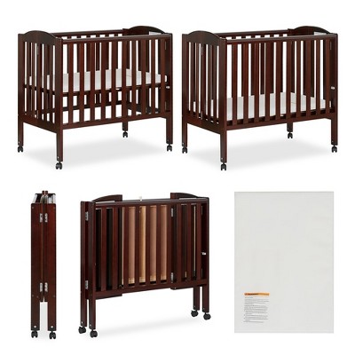 Espresso Pine 2-in-1 Portable Folding Crib with Mattress Pad
