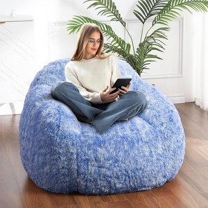 Plush Lazy Sofa with Armrest, Adult Bean Bag Couch, Soft Fluffy Lounge Chair for Reading, High-Density Foam Floor Sofa for Living Room Office - 1 of 4