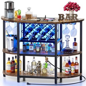 Zarler 4-Tier Bar Cabinet with Power Outlet, Bar Cabinet with LED, Liquor Stand with Lights, Metal Mini Bar Table, 47.3"x15.8"x 36", Black/Brown/Gray - 1 of 4