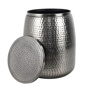 happimess Merida Modern Rustic Hammered Metal Drum Storage Side Table with Lid - 1 of 4