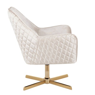 Cream Velvet Swivel Lounge Chair with Gold Metal Base