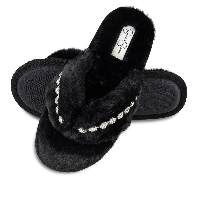 Jessica Simpson Women's Plush Faux Fur Fuzzy Slide On Open Toe Thong Slipper with Memory Foam, 1 of 6