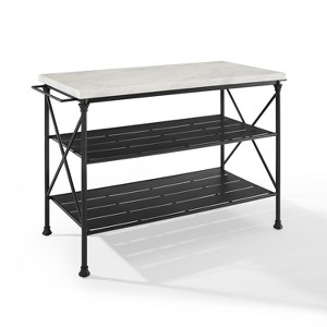 HomeStock  Madeleine Kitchen Island with Shelves for Storage, Microwave Stand, Coffee Bar, Steel with Faux Marble Top - 1 of 4