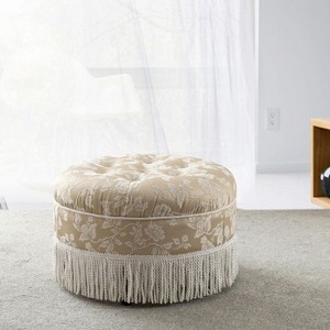 Okak Luxury Round Ottoman Bench Coffee Table Soft Upholstered Footrest Stool with Tassel Rope for Living Room,Entryway,Bedroom,Office, Beige - 1 of 4