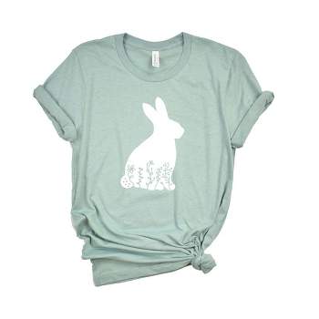 Simply Sage Market Women's Bunny With Flowers Short Sleeve Graphic Tee