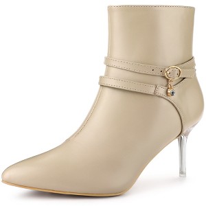 Allegra K Women's Strap Decor Pointed Toe Transparent Stiletto Heels Ankle Boots - 1 of 4