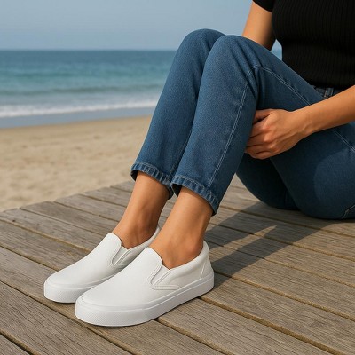 Женские кроссовки CUSHIONAIRE Ferris Fashion Slip On Sneakers for Women – Laceless Everyday Casual Womens Shoes with Cushioned Insole and Flexible Sole White 8 — фото 7