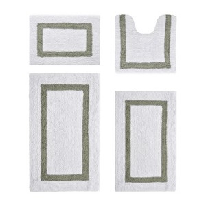 Hotel 4 PC Bath Rug 100% Premium Cotton Tufted Weave Two Tone Reversible Bathroom Rug, Super Soft Absorbent, Machine Washable Bath Mat - 1 of 4