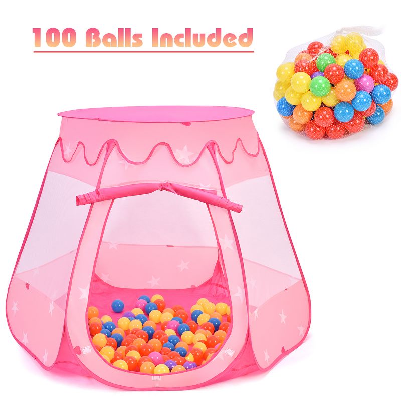 Costway Kid Outdoor Indoor Princess Play Tent Playhouse Ball Tent Toddler Toys w/ 100 Balls, 1 of 13