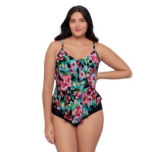 Trimshaper Women's Ronnie Two Tier Ruffle Tankini Swimsuit Top - 1 of 3