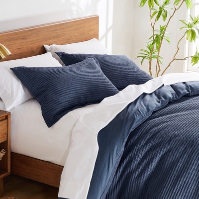 Navy Twin Cotton Waffle Weave Comforter Set