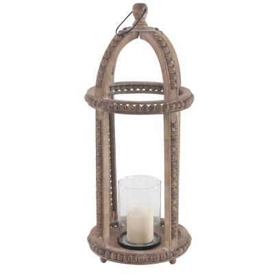 29" x 13" Rustic Glass Cage Style Wood Candle Holder Brown - Olivia & May