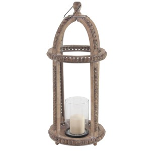 29" x 13" Rustic Glass Cage Style Wood Candle Holder Brown - Olivia & May - 1 of 4