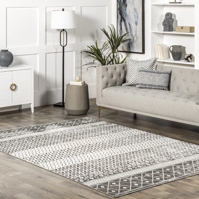 50'' Gray Synthetic Moroccan Trellis Low Pile Area Rug