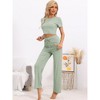 INSPIRE CHIC Women's Ribbed Knit Short Sleeve Crop Top with Pants Outfits Lounge Sets - 3 of 4