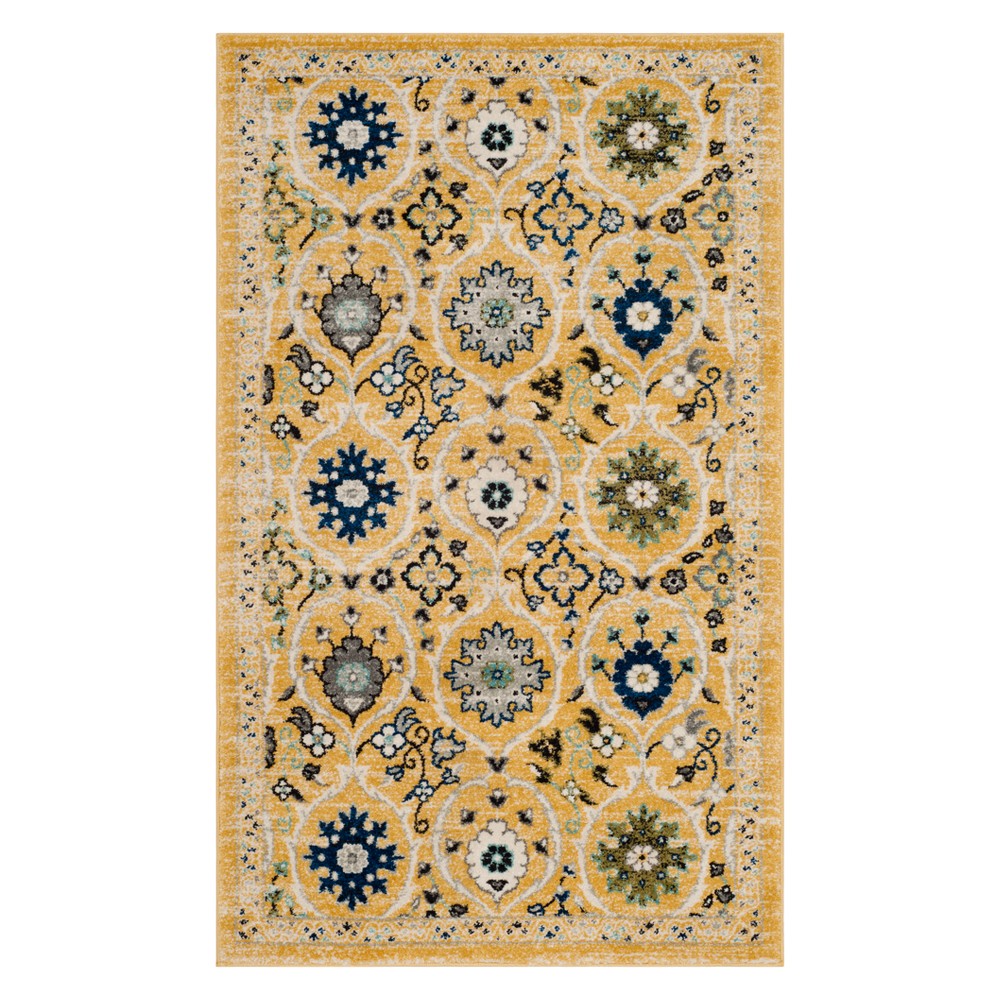 3'x5' Floral Loomed Accent Rug Gold/Ivory - Safavieh