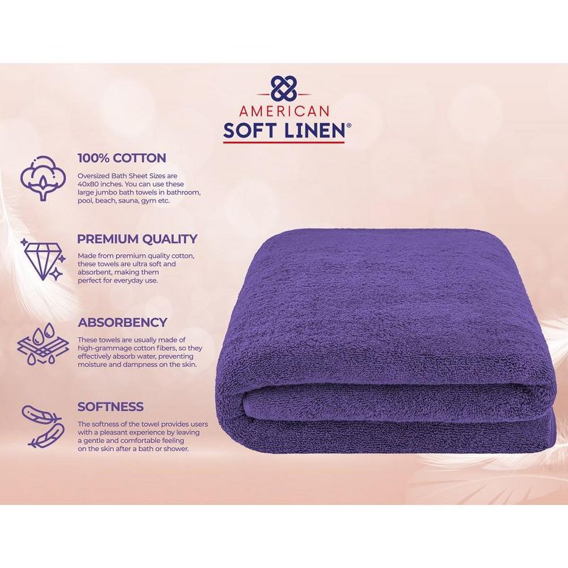 American Soft Linen 100% Cotton Oversized Bath Towel Sheet, 40x80 inches Extra Large Bath Towel Sheet, 3 of 10
