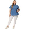 Agnes Orinda Women's Plus Size Denim Roll Sleeve Stand Collar Chambray Button Down Shirts - 3 of 4