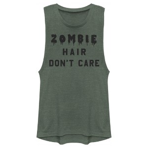 Juniors Womens Lost Gods Halloween Zombie Hair Don't Care Festival Muscle Tee - 1 of 4