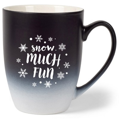 Elanze Designs Snow Much Fun Two Toned Ombre Matte Black and White 12 ounce Ceramic Stoneware Coffee Cup Mug