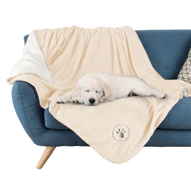 Waterproof Pet Blanket - 50x60-Inch Reversible Fleece Throw Protects Couches, Cars, and Beds from Spills, Stains, and Fur by PETMAKER (Cream), 1 of 9