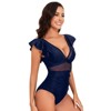 Coolmee Womens One Piece Swimsuit Ruffle Sleeves Mesh V Neck Tummy Control Ruched Bathing Suit Swimwear - 4 of 4