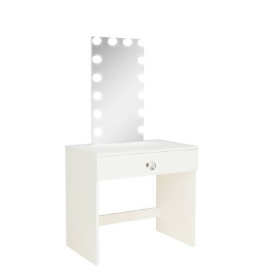 Octavia Lighted Makeup Vanity White - Boahaus: Compact Dressing Table, 14 Bulb Mirror