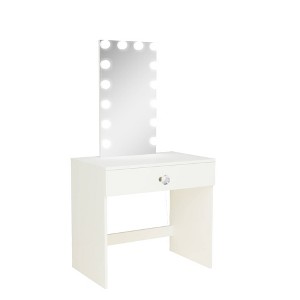 Octavia Lighted Makeup Vanity White - Boahaus: Compact Dressing Table, 14 Bulb Mirror - 1 of 4