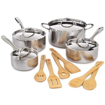 BergHOFF Vintage Tri-Ply Stainless Steel Cookware Set With Stainless Steel Lids, Silver