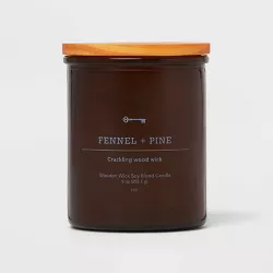 Lidded Amber Glass Jar Crackling Wooden Wick Fennel and Pine Candle - Threshold™
