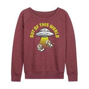 Women's - Disney - UFO Out Of This World Lightweight French Terry Wide Neck Long Sleeve Shirt - 1 of 4