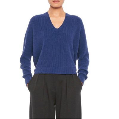 Armani Womens Ribbed Pullover Sweater, Blue, 46