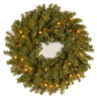 National Tree Company Pre-Lit Artificial Christmas Wreath, Green, Norwood Fir, White Lights, Christmas Collection, 24 Inches