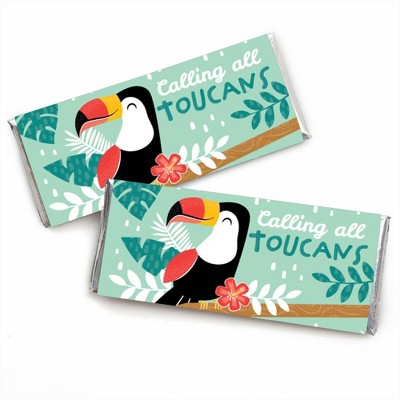 Big Dot of Happiness Calling All Toucans - Candy Bar Wrapper Tropical Bird Baby Shower or Birthday Party Favors - Set of 24