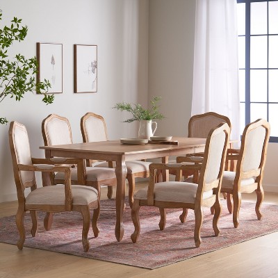 Christopher Knight Home Bannock Fabric Upholstered Wood Expandable 7 Piece Dining Set